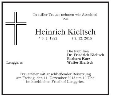 Kieltsch Heinrich 1922-2015 Todesanzeige